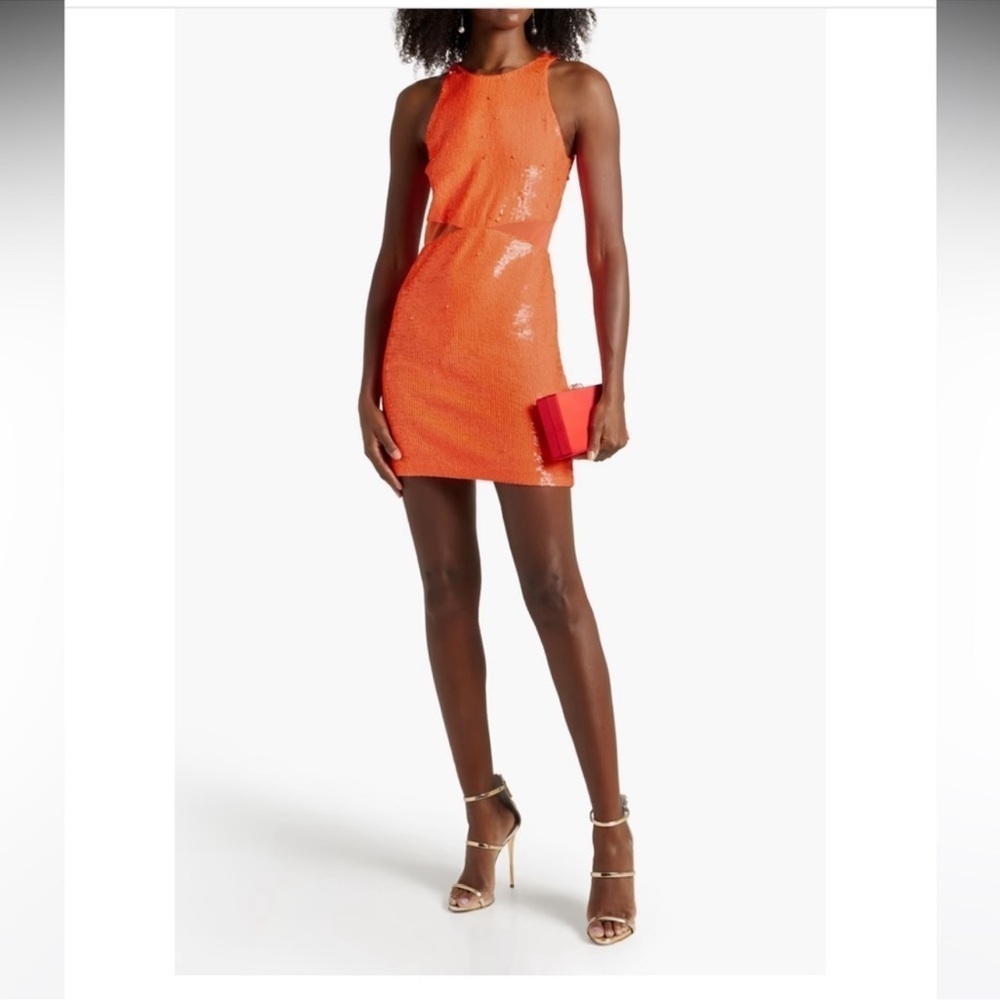 Alice + Olivia NWT Cara sequined Mesh Dress in a bright orange